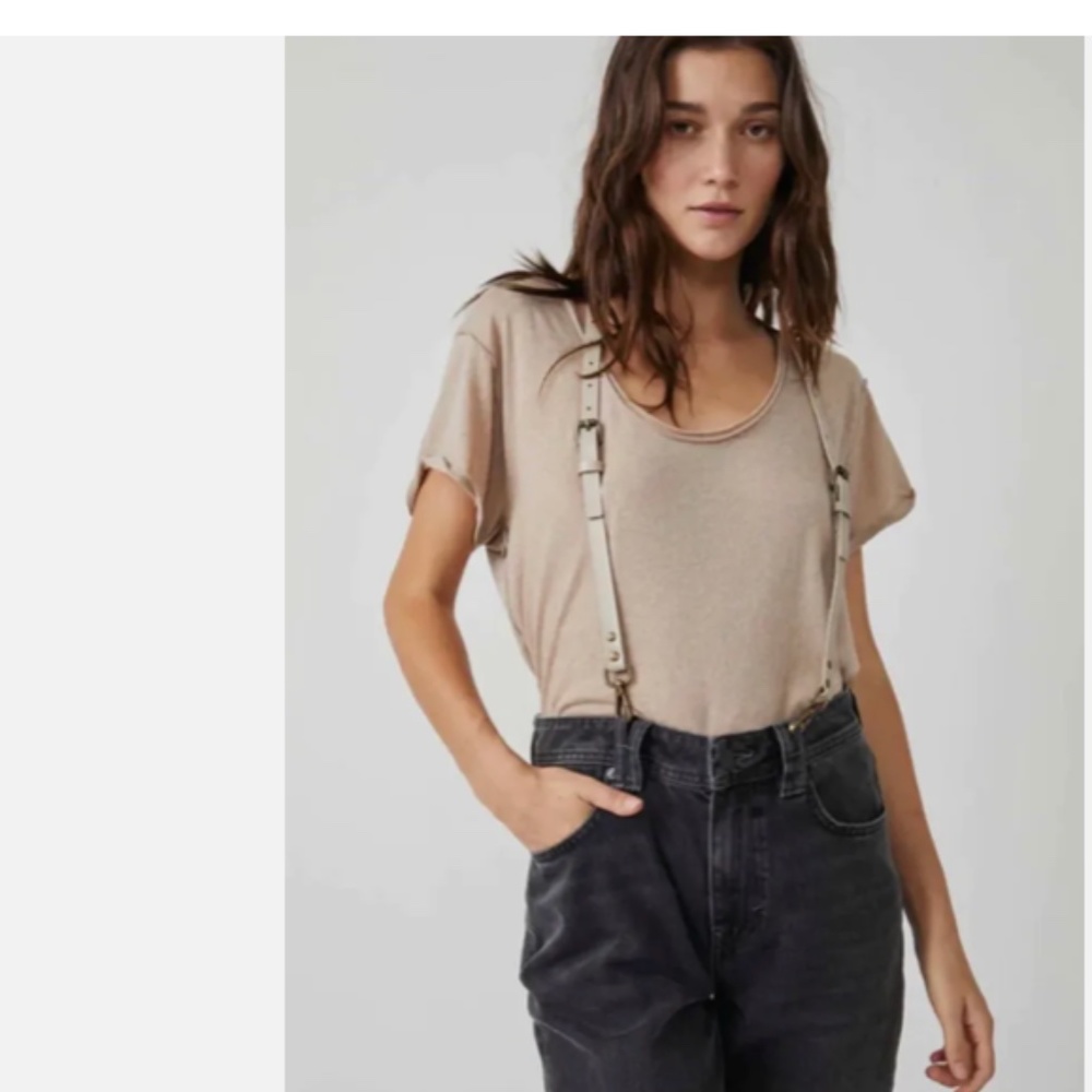 Free People FP Hold On Suspenders Belt Leather Brass Ivory XS/S